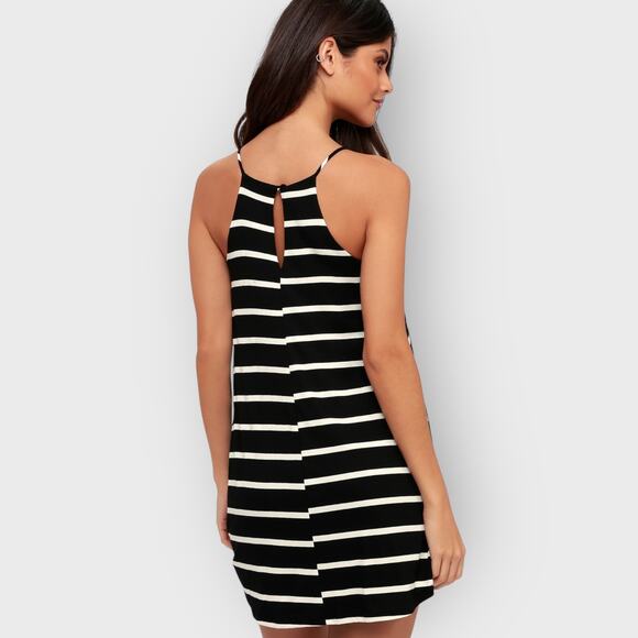 Lulus Step Right Up Striped Swing Dress S Black White Sleeveless Mod Shift - Picture 10 of 10